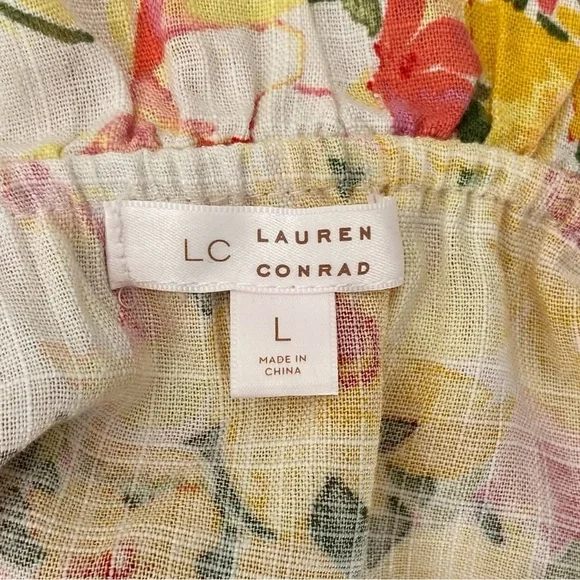 LAUREN CONRAD Midi Dress Ruffles Sleeveless Floral Yellow Pink Green Women L - Picture 9 of 11